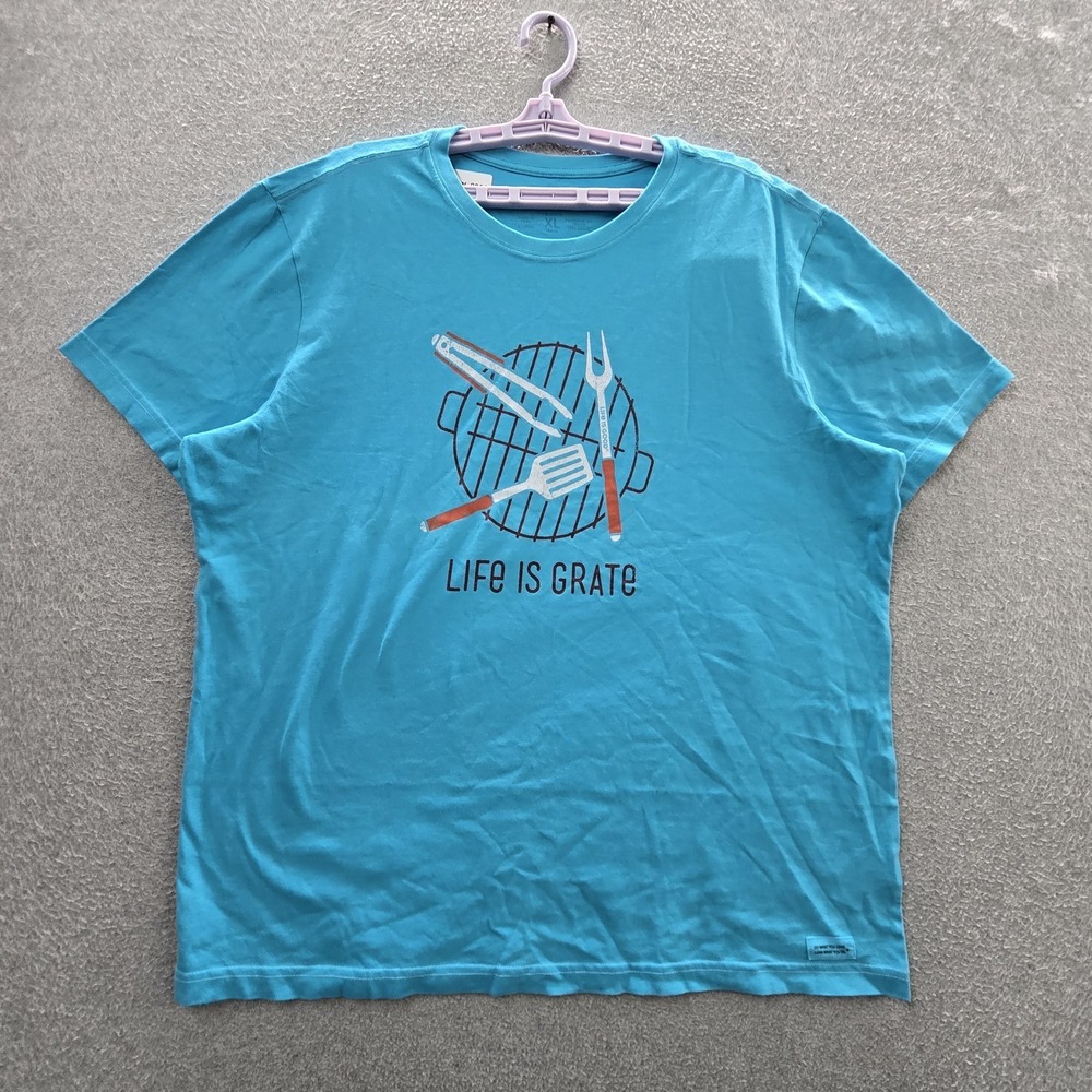 Life Is Good Men Shirt‎ XL Blue Graphic Light Is Grate BBQ Crusher Tee
